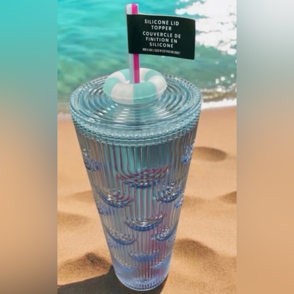 Starbucks 2025 Summer Beach Pool Floaty Straw Topper Pink Blue 24 oz Cold Cup